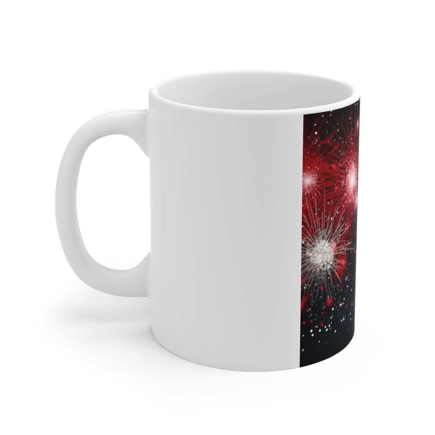 Patriotic Fireworks Night Coffee Mug – Red White Blue Burst Mug – Starry Sky Celebration Cup – Independence Day Firework Design Patriotic Fireworks Coffee Mug – Red White Blue 11oz Ceramic