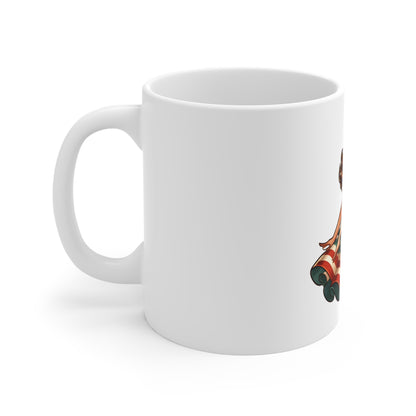 Patriotic Vintage Dress Mug – Retro Americana Pin-Up Coffee Mug – Stars and Stripes Skirt Cup – Classic USA Woman Mug – Fourth of July Gift Patriotic Pin-Up 11oz Mug