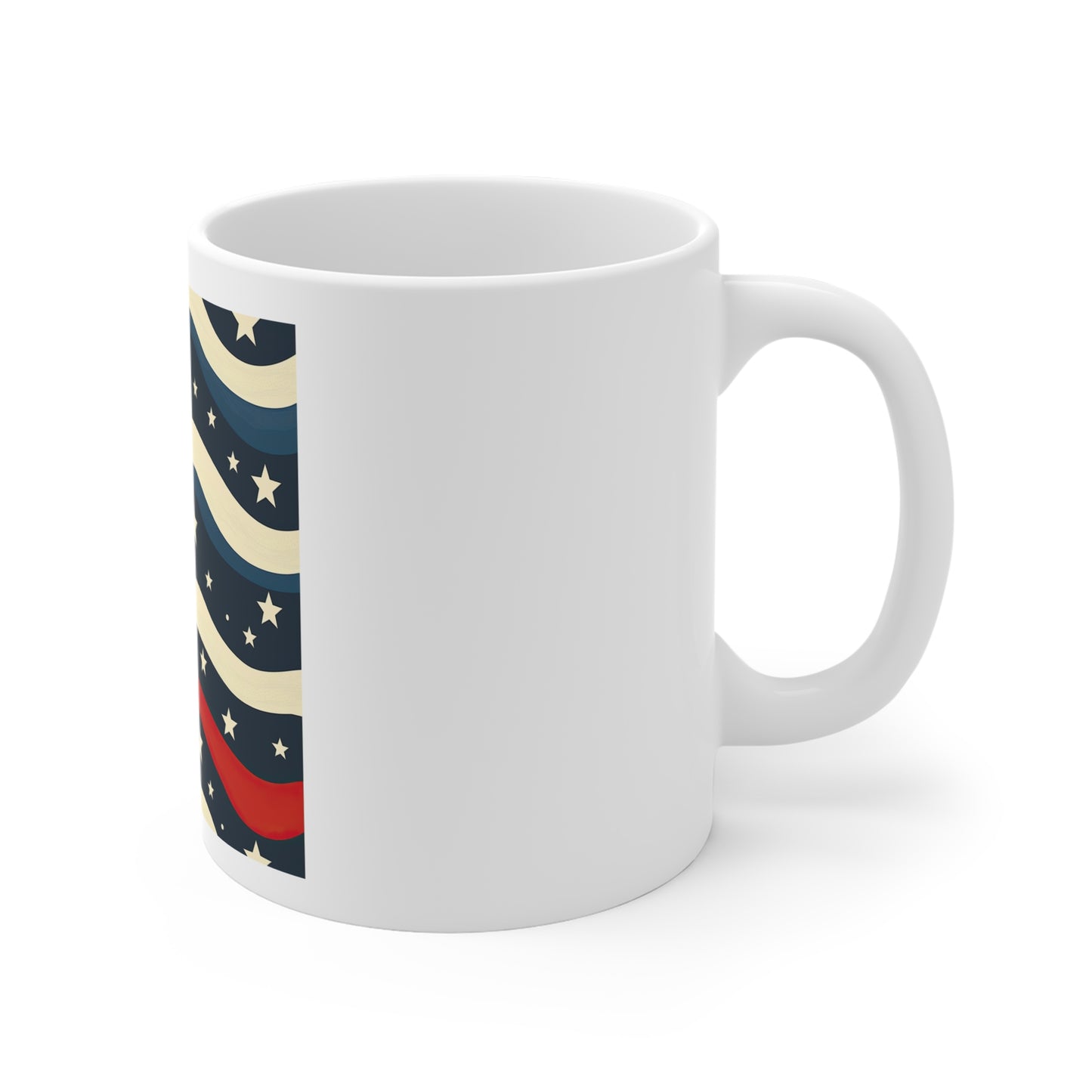 Vintage Navy Wave Star Coffee Mug – Retro Patriotic Wave Mug – Americana Star Pattern Cup – Classic USA Navy & Cream Mug Patriotic Wavy Stars 11oz Coffee Mug — Red White Blue Americana Design