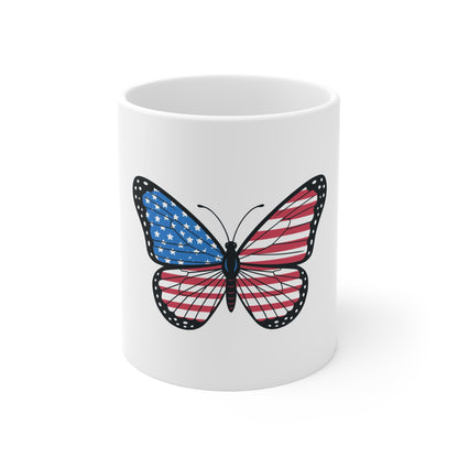 Patriotic Butterfly Coffee Mug – American Flag Butterfly Mug – USA Freedom Art Cup – Red White Blue Gift Mug Mug 11oz