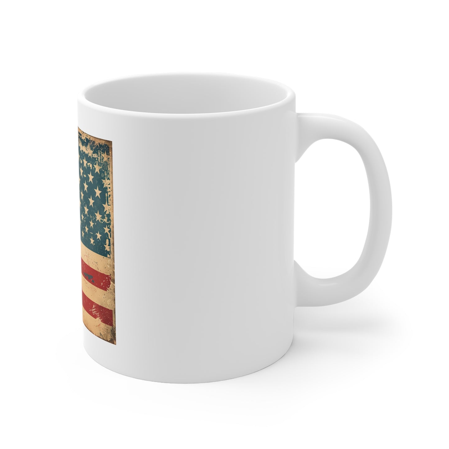Vintage American Flag Coffee Mug – Patriotic Distressed USA Mug – 11oz Ceramic – Gift for Veterans, Patriots & Proud Americans