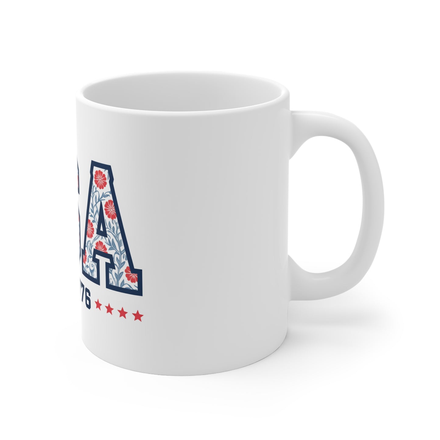 USA Floral Pattern Mug — EST. 1776 Patriotic Coffee Cup