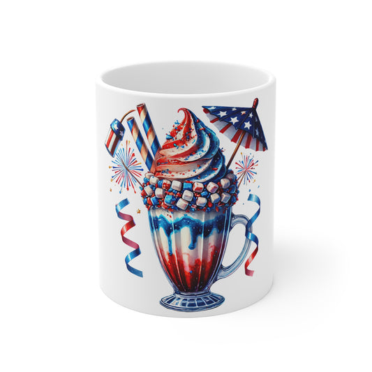 Patriotic Fireworks Milkshake Coffee Mug – 4th of July Marshmallow Dessert Mug – Red White Blue Celebration Cup – Americana Sweet Treat Mug – Festive Gift Mug 4th of July Patriotic Milkshake Mug - Red...