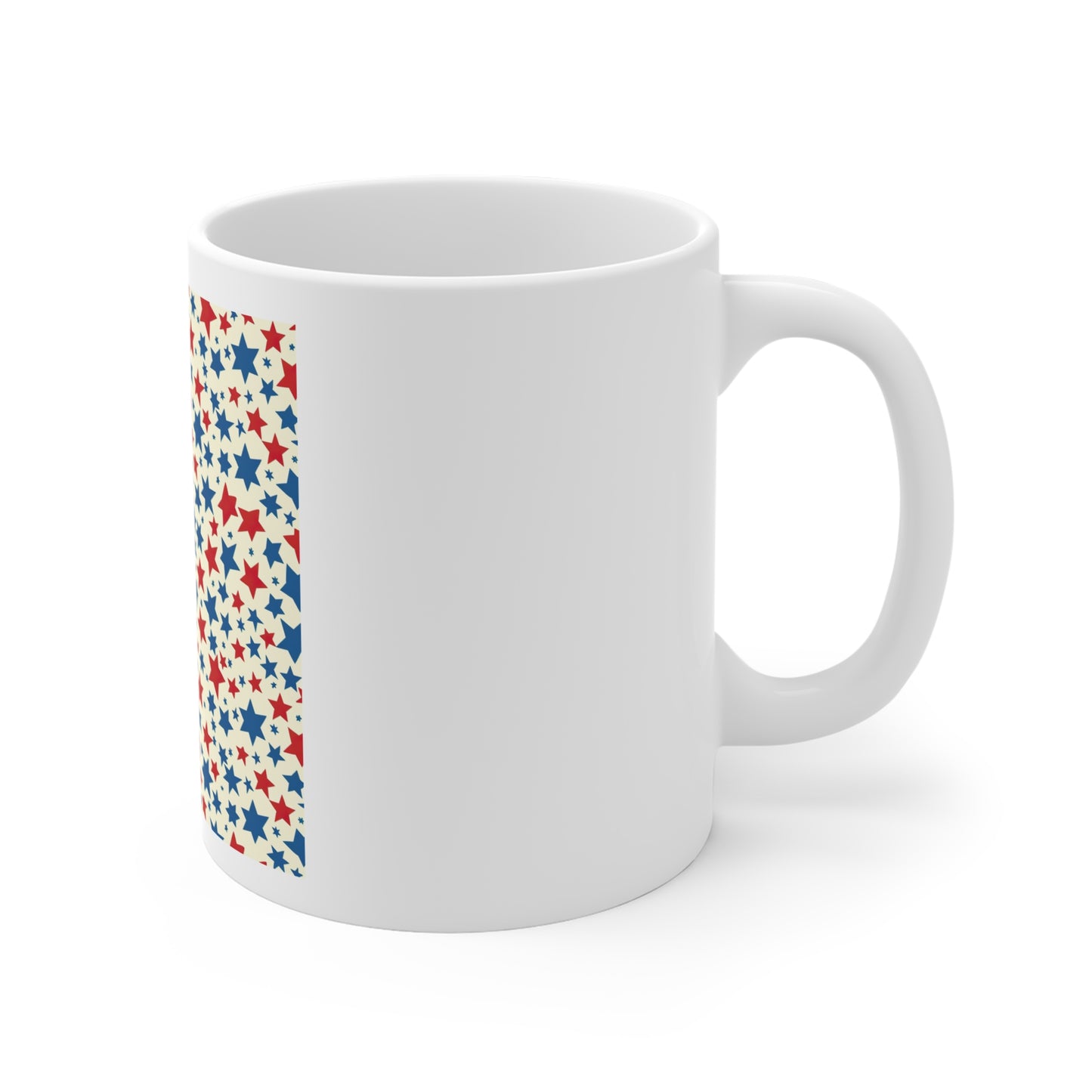Red White & Blue Star Pattern Coffee Mug – Patriotic Stars Mug – Americana Confetti Star Cup – Festive USA Mug Gift Patriotic Red White Blue Star Pattern Mug — 11oz Ceramic Coffee Cup