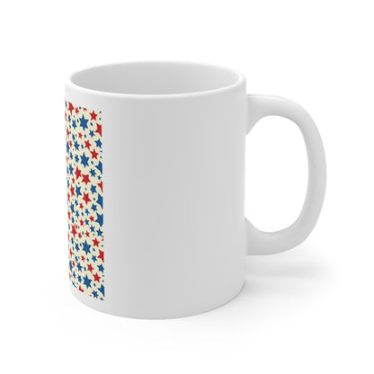Red White & Blue Star Pattern Coffee Mug – Patriotic Stars Mug – Americana Confetti Star Cup – Festive USA Mug Gift Patriotic Red White Blue Star Pattern Mug — 11oz Ceramic Coffee Cup