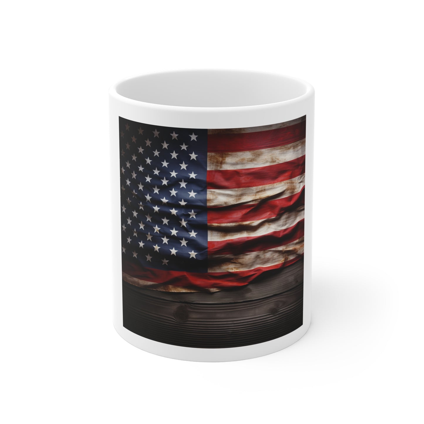 Distressed American Flag Coffee Mug – Weathered USA Flag on Wood Mug – Rustic Patriotic Vintage Flag Cup – Americana Heritage Mug American Flag Coffee Mug — Vintage Waving USA 11oz