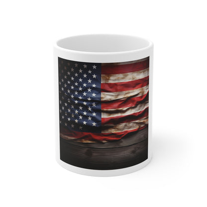 Distressed American Flag Coffee Mug – Weathered USA Flag on Wood Mug – Rustic Patriotic Vintage Flag Cup – Americana Heritage Mug American Flag Coffee Mug — Vintage Waving USA 11oz