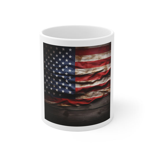 Distressed American Flag Coffee Mug – Weathered USA Flag on Wood Mug – Rustic Patriotic Vintage Flag Cup – Americana Heritage Mug American Flag Coffee Mug — Vintage Waving USA 11oz