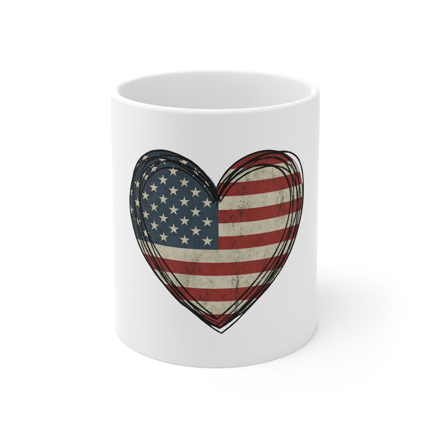 American Flag Heart Mug — Patriotic 11oz Coffee Cup