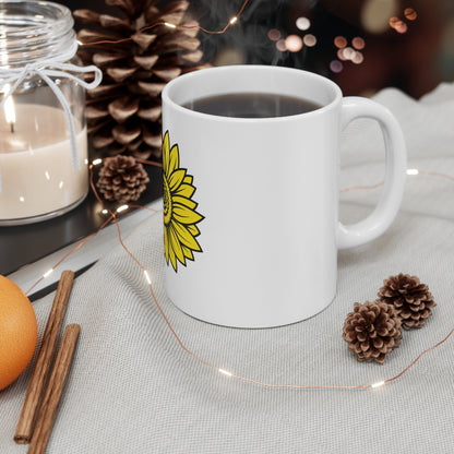 Patriotic Sunflower Coffee Mug – American Flag Yellow Sunflower Mug – Bold Red White Blue Floral Design – USA Gift Mug 11oz