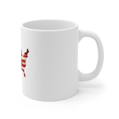 Floral American Flag Map Mug — Patriotic Rose USA 11oz Coffee Cup