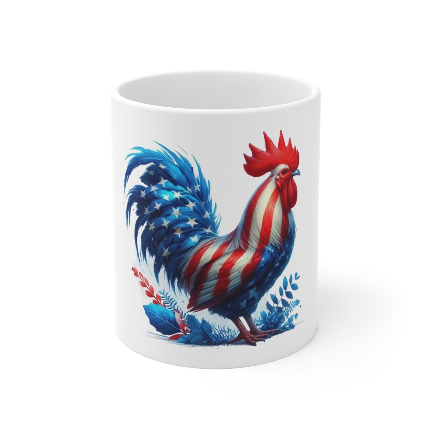 Patriotic Rooster Coffee Mug – Watercolor American Flag Chicken Mug – Red White Blue Farmhouse Rooster Cup – USA Gift Patriotic Rooster Coffee Mug — American Flag Rooster 11oz