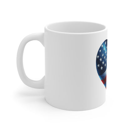 Bold Patriotic Heart Coffee Mug – American Flag Heart Mug – Vibrant USA Love Cup – Red White Blue Statement Mug Mug 11oz