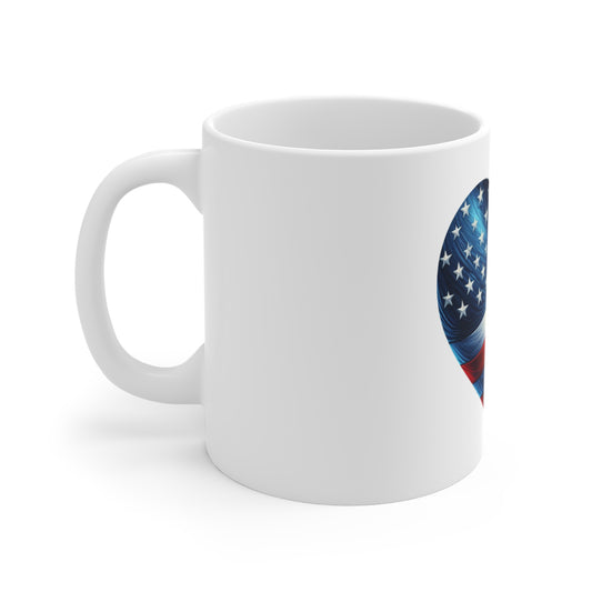 Bold Patriotic Heart Coffee Mug – American Flag Heart Mug – Vibrant USA Love Cup – Red White Blue Statement Mug Mug 11oz