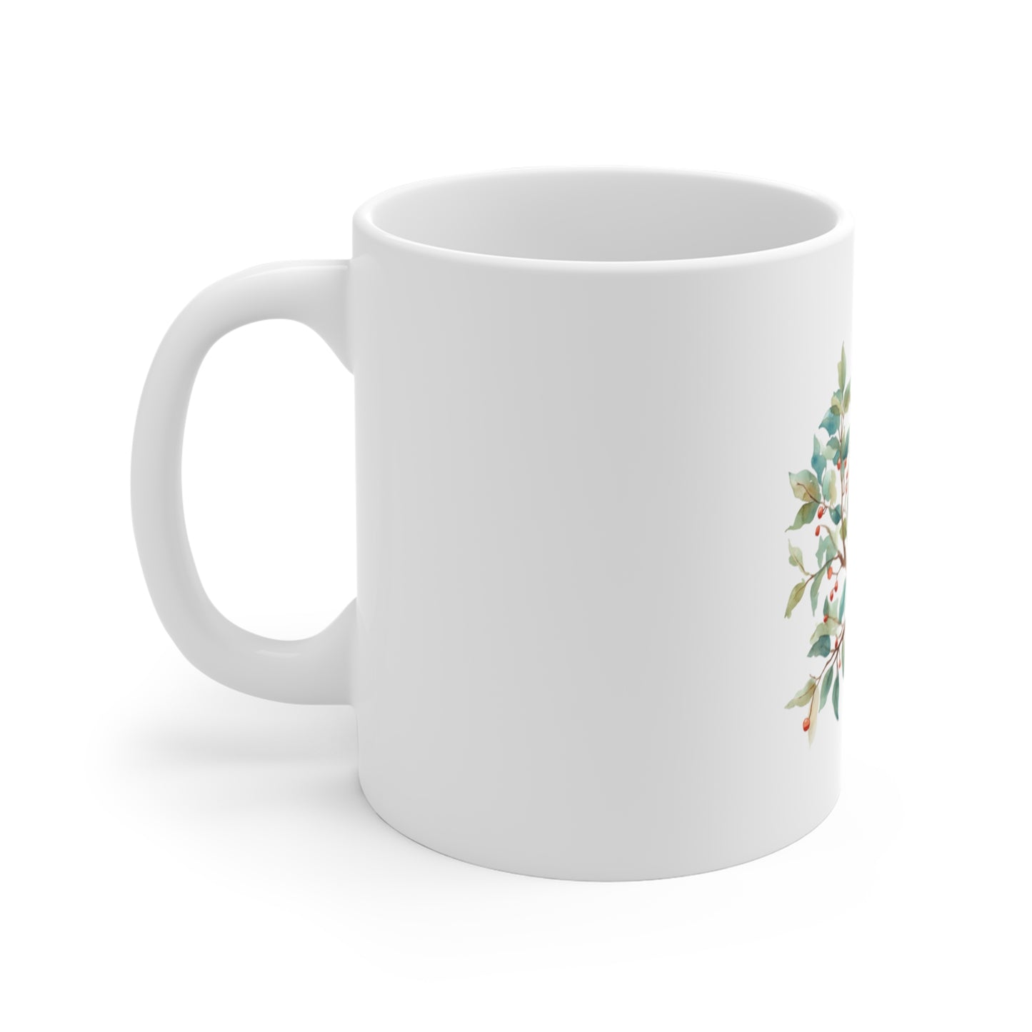 Eagle & Berries 11oz Ceramic Mug — Watercolor Bald Eagle Nature Coffee Cup