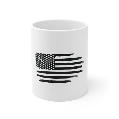 Black Torn American Flag Coffee Mug – Distressed USA Flag Mug – Rugged Stealth Patriotic Cup – Grunge Americana Gift Mug 11oz