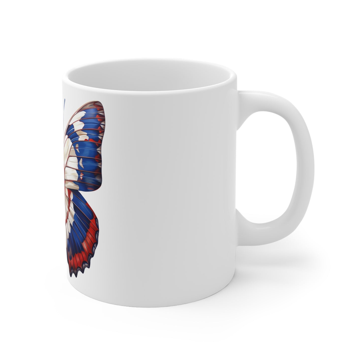 Patriotic Red White Blue Butterfly Mug – Bold Americana Butterfly Coffee Mug – Vibrant USA Art Cup – Modern Patriotic Gift Mug Mug 11oz