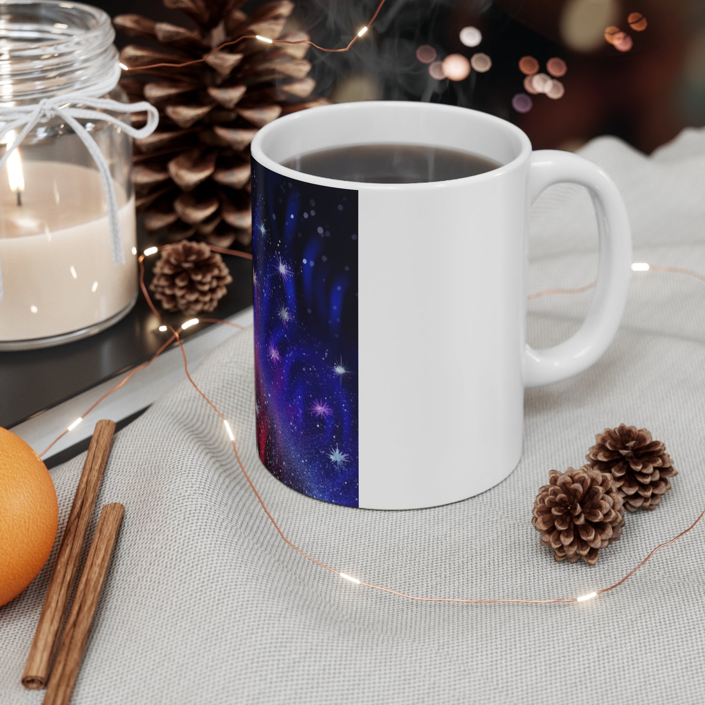 Patriotic Starry Wave Coffee Mug – Red Blue Galaxy Mug – Sparkle Americana Cup – Cosmic USA Flag Design Galaxy Starfield 11oz Coffee Mug — Red & Blue Cosmic Space Design