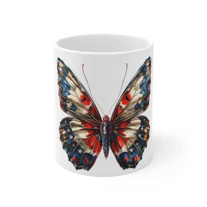 Patriotic Stars Butterfly Mug – American Flag Butterfly Coffee Mug – Red White Blue Star Wing Mug – USA Art Nature Cup – Unique Gift Mug Mug 11oz