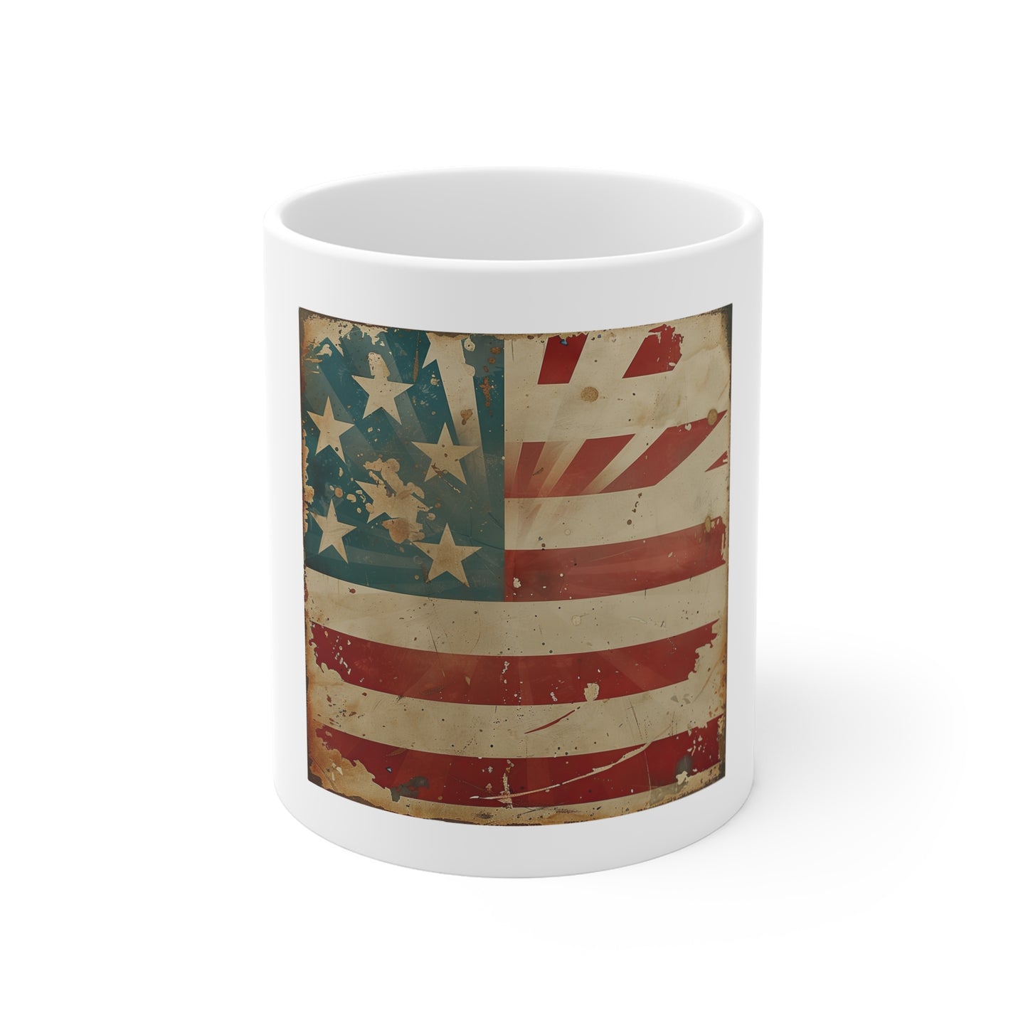 Vintage American Flag Coffee Mug – Retro Sunburst Distressed USA Mug – Antique Patriotic Coffee Cup – Rustic Americana Gift Vintage American Flag Mug - Distressed Patriotic 11oz Coffee Cup