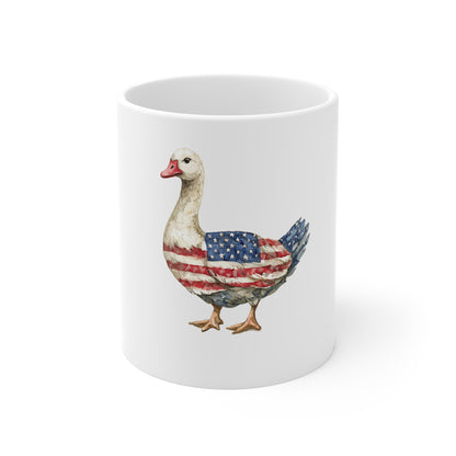 American Flag Duck Mug — Patriotic Goose Coffee Cup (11 oz)