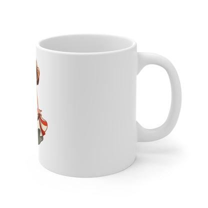 Patriotic Pin-Up Girl Coffee Mug – Vintage Americana Woman Mug – Retro USA Flag Dress Cup – Classic American Beauty Art Mug – Gift for Her Mug 11oz