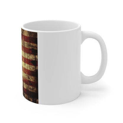 Dripping Grunge American Flag Coffee Mug – Dark Distressed USA Flag Mug – Rustic Paint Drip Patriotic Mug – Bold Americana Gift 11oz
