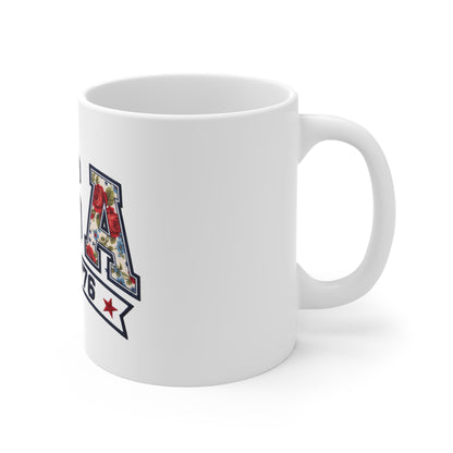 USA Est. 1776 Floral Flag Coffee Mug — Patriotic 11oz Ceramic