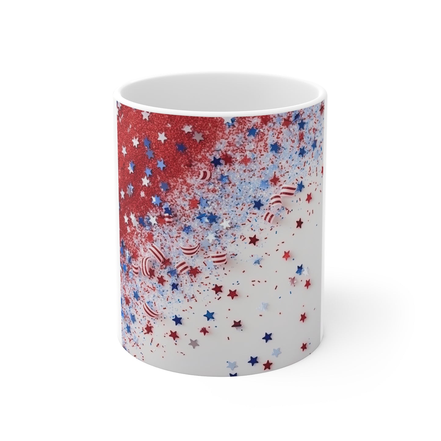 Patriotic Glitter Confetti Coffee Mug – Red White Blue Sparkle Mug – Festive USA Stars Cup – Celebration Americana Mug Patriotic Red White & Blue Star Splash Mug — 11oz Fourth of July Coffee Cup...