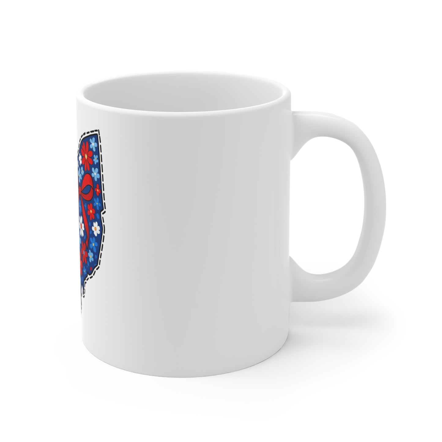 Ohio Floral State Map Coffee Mug – 11oz Patriotic Red & Blue Daisy Design