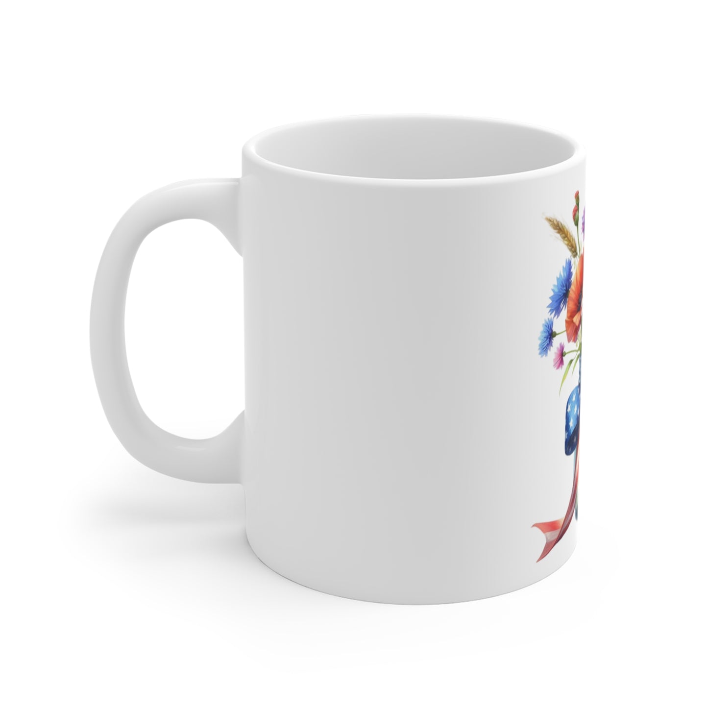 Patriotic Daisy Wildflower Mason Jar Coffee Mug – Red White Blue Floral Ribbon Mug – Americana Garden Bouquet Cup – Rustic Gift Mug Patriotic Wildflower Mug — 11oz Floral Mason Jar with American Flag...