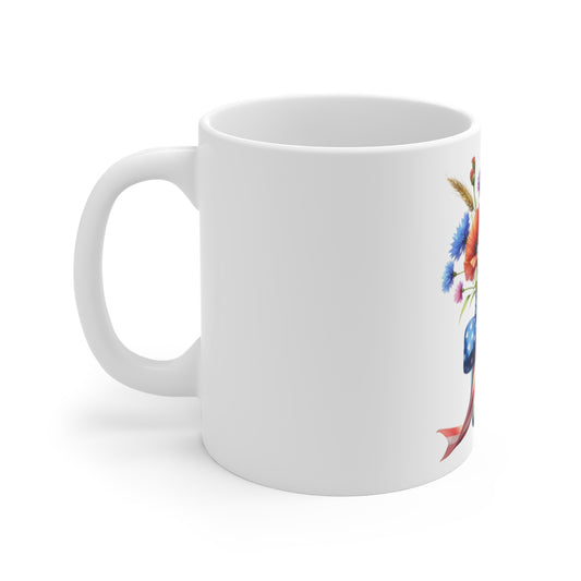 Patriotic Daisy Wildflower Mason Jar Coffee Mug – Red White Blue Floral Ribbon Mug – Americana Garden Bouquet Cup – Rustic Gift Mug Patriotic Wildflower Mug — 11oz Floral Mason Jar with American Flag...