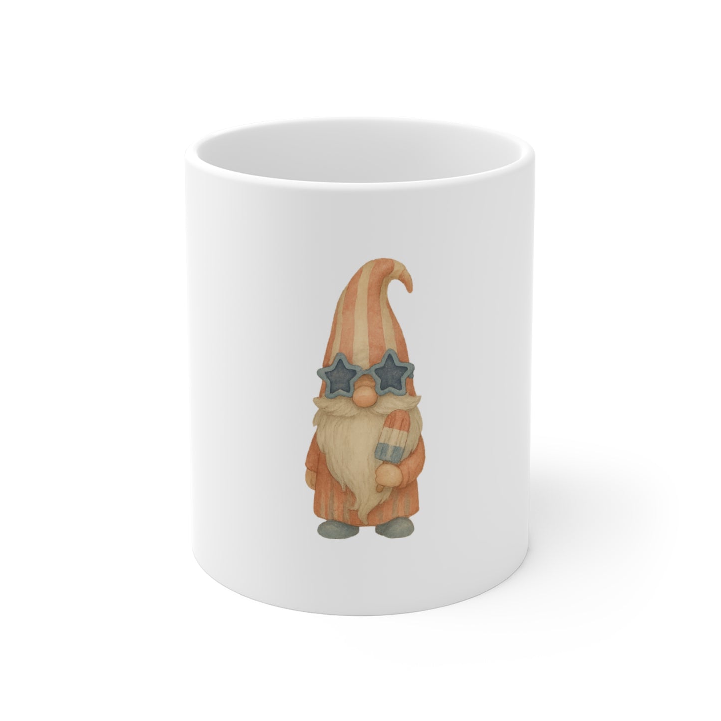 Patriotic Gnome Coffee Mug – Americana Summer Gnome Mug – Cute 4th of July Gnome with Popsicle – Whimsical USA Mug Mug 11oz