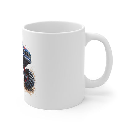 Patriotic Monster Truck Coffee Mug – American Flag Off-Road Truck Mug – USA Power Truck Design – Bold Americana Gift Mug 11oz