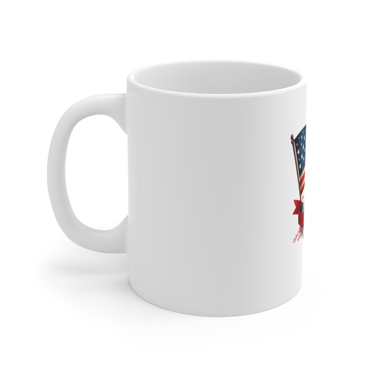 Patriotic American Flag Mug — Stars & Stripes Floral 11oz