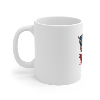 Patriotic American Flag Mug — Stars & Stripes Floral 11oz