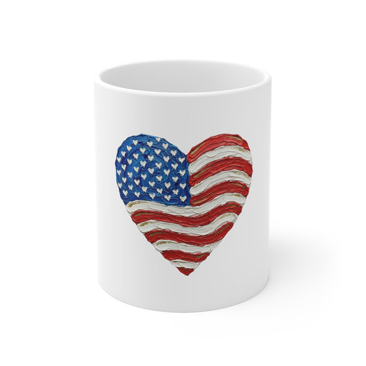 American Flag Heart Mug — Patriotic 11oz Coffee Cup