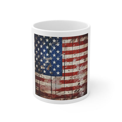 Distressed Barnwood American Flag Coffee Mug – Weathered USA Flag Wood Plank Mug – Rustic Vintage Patriotic Farmhouse Cup – Americana Heritage Mug American Flag Rustic Wood 11oz Mug – Vintage USA...
