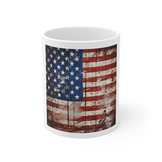Distressed Barnwood American Flag Coffee Mug – Weathered USA Flag Wood Plank Mug – Rustic Vintage Patriotic Farmhouse Cup – Americana Heritage Mug American Flag Rustic Wood 11oz Mug – Vintage USA...