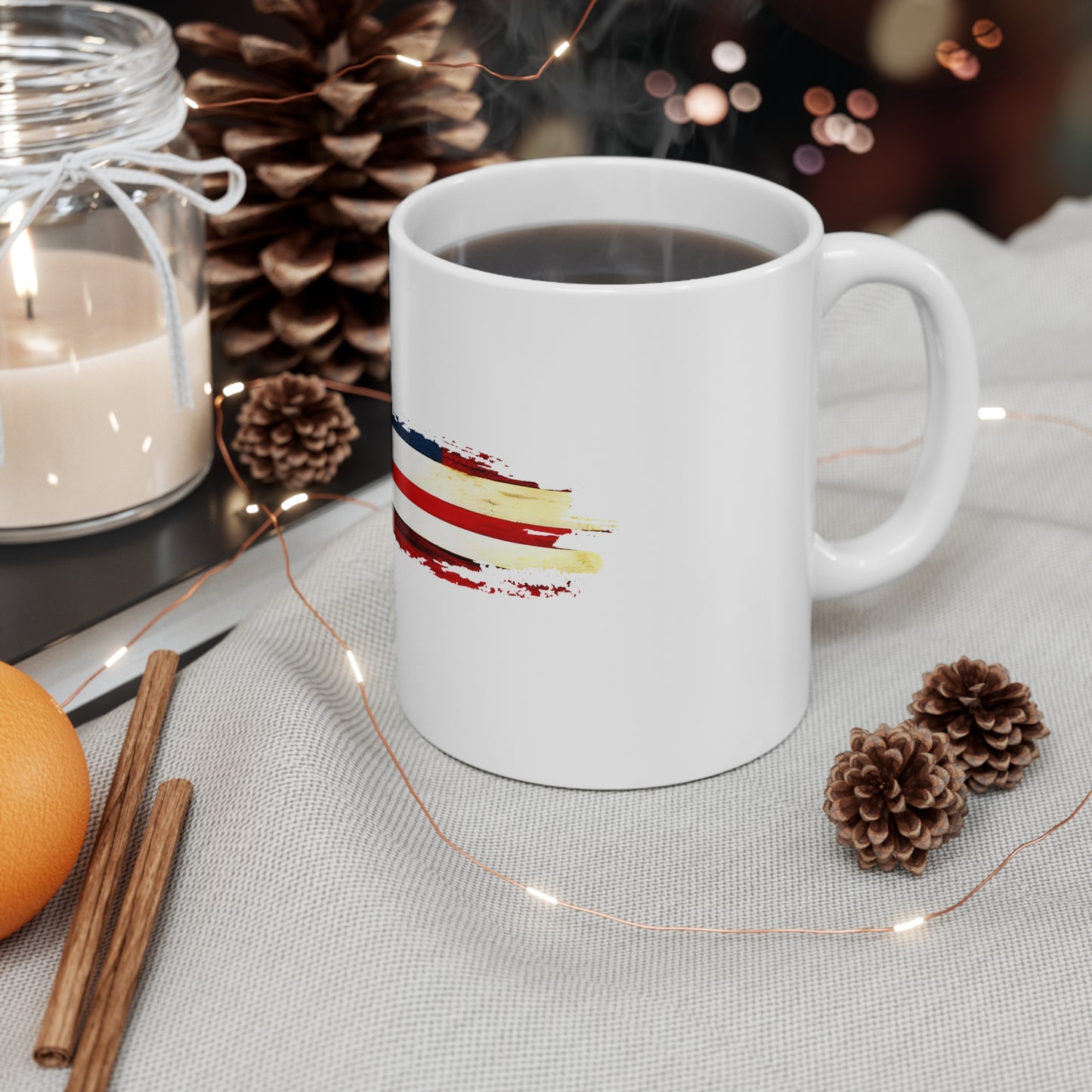 Patriotic Brush Stroke Mug – Modern USA Flag Coffee Cup – Minimal Red White Blue Accent Design Mug 11oz