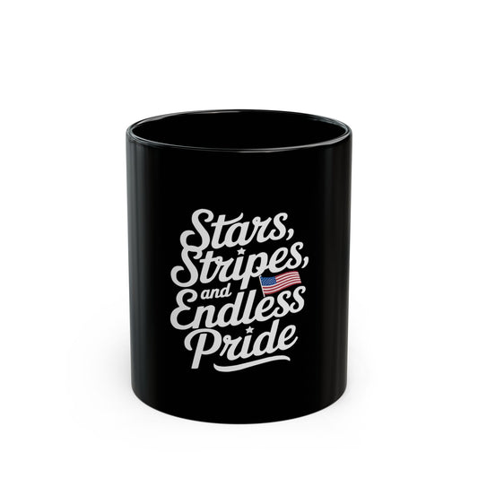 Stars, Stripes and Endless Pride Black Mug — Patriotic 11oz/15oz Coffee Cup