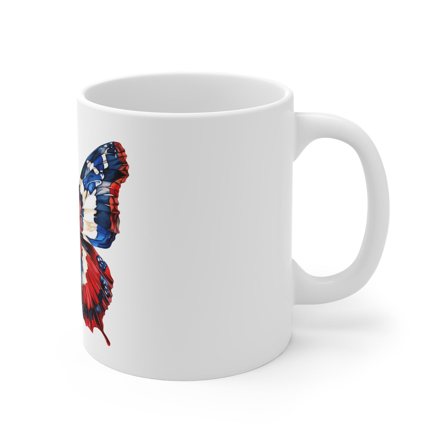 Patriotic Cutout Butterfly Mug – Red White Blue Artistic Butterfly Coffee Mug – Bold Americana Wing Design Cup – Unique USA Gift Mug Mug 11oz