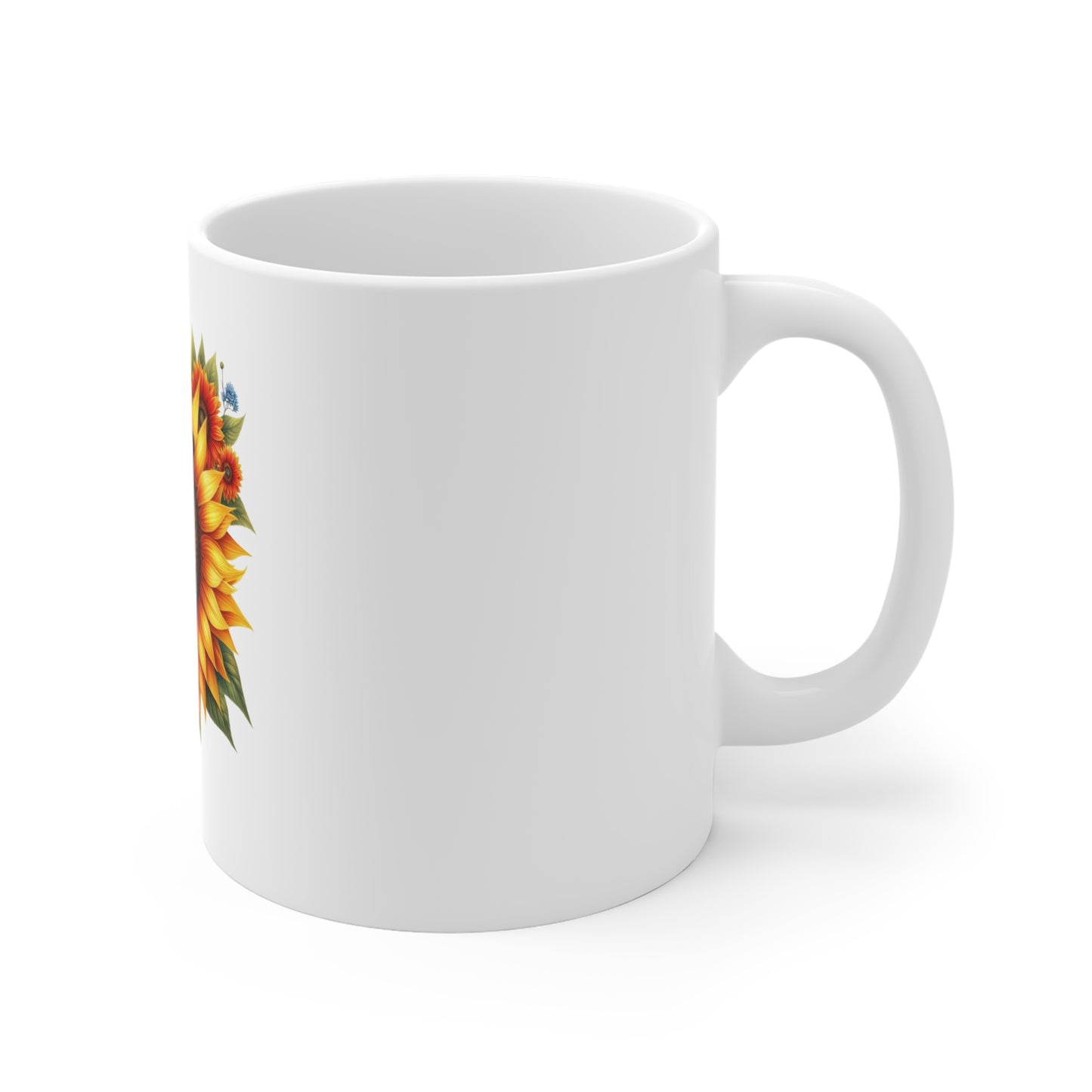 Patriotic Sunflower Mug with American Flag Butterfly — 11oz Coffee Cup