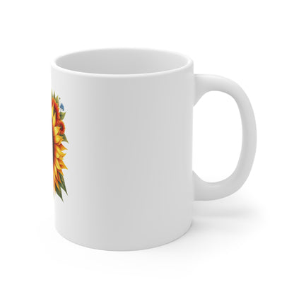Patriotic Sunflower Mug with American Flag Butterfly — 11oz Coffee Cup