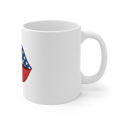 Patriotic Lips Coffee Mug – American Flag Kiss Mug – Bold USA Pop Art Cup – Fun 4th of July Gift Mug Mug 11oz