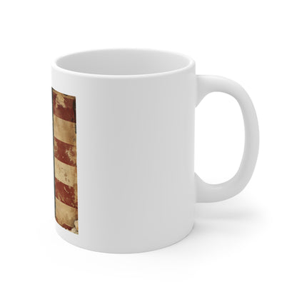 Vintage American Flag Coffee Mug – Distressed USA Flag Mug – Antique Patriotic Cup – Rustic Americana Heritage Coffee MugVintage American Flag Mug — Distressed USA Stars & Stripes 11oz