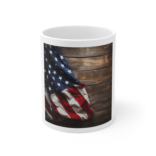 Rustic Draped American Flag Coffee Mug – USA Flag on Wood Background Mug – Patriotic Vintage Style Mug – Americana Wood Grain Cup American Flag Ceramic Mug – Rustic USA Stars & Stripes 11oz Coffee Cup...