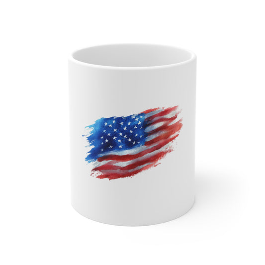 American Flag Brushstroke Mug — Patriotic 11oz Coffee Cup