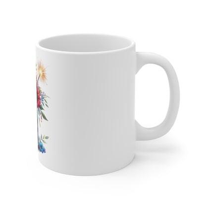 Patriotic Firework Floral Mason Jar Coffee Mug – Red White Blue Flower Bouquet Mug – Americana Sparkler Vase Cup – 4th of July Gift Mug Patriotic Mason Jar Floral Mug — 11oz American Flag Bouquet...