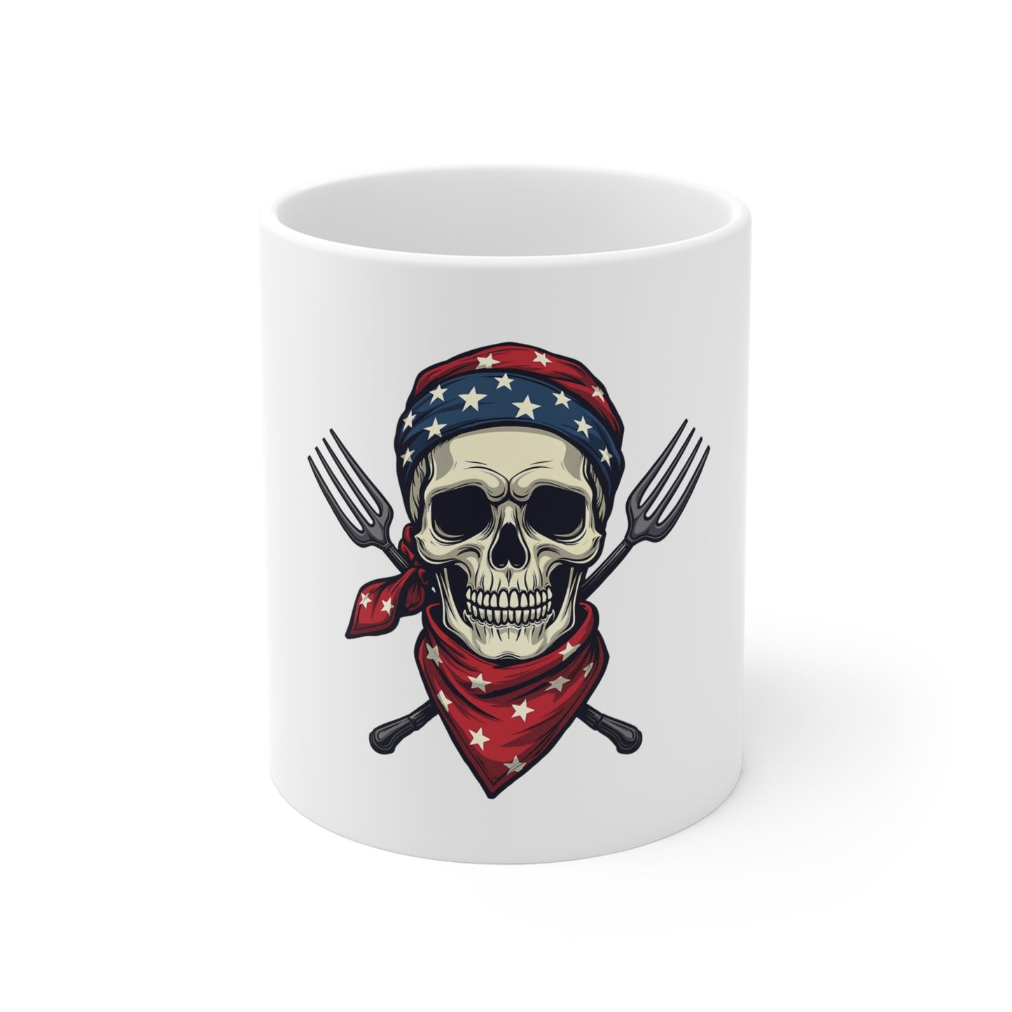11oz Mug — Patriotic Skull with Bandana & Forks Coffee Cup